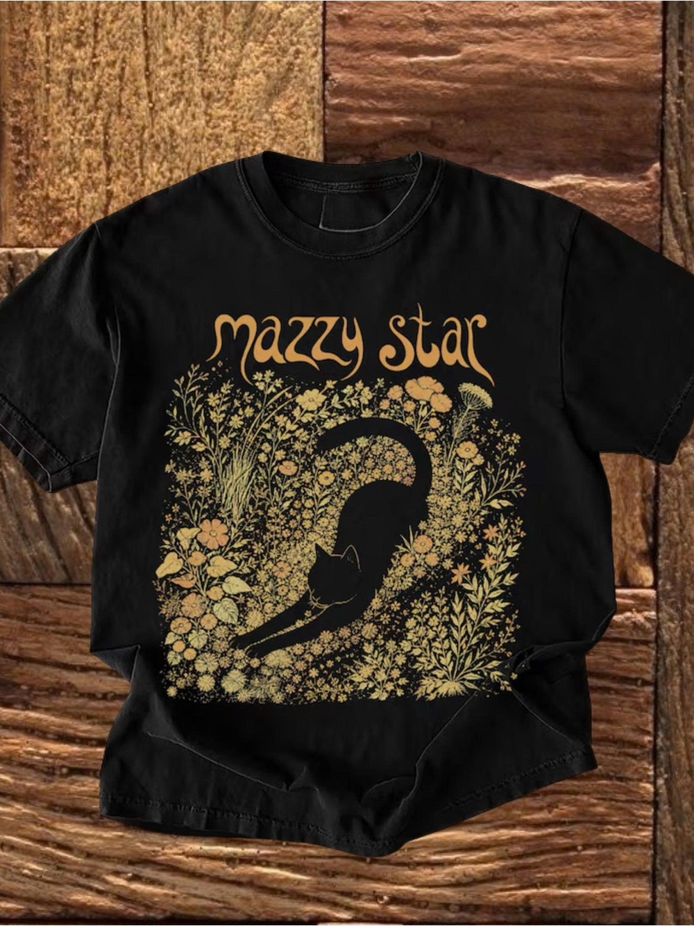 Mazzy Star Band Tee with Floral Cat Graphic T-shirt